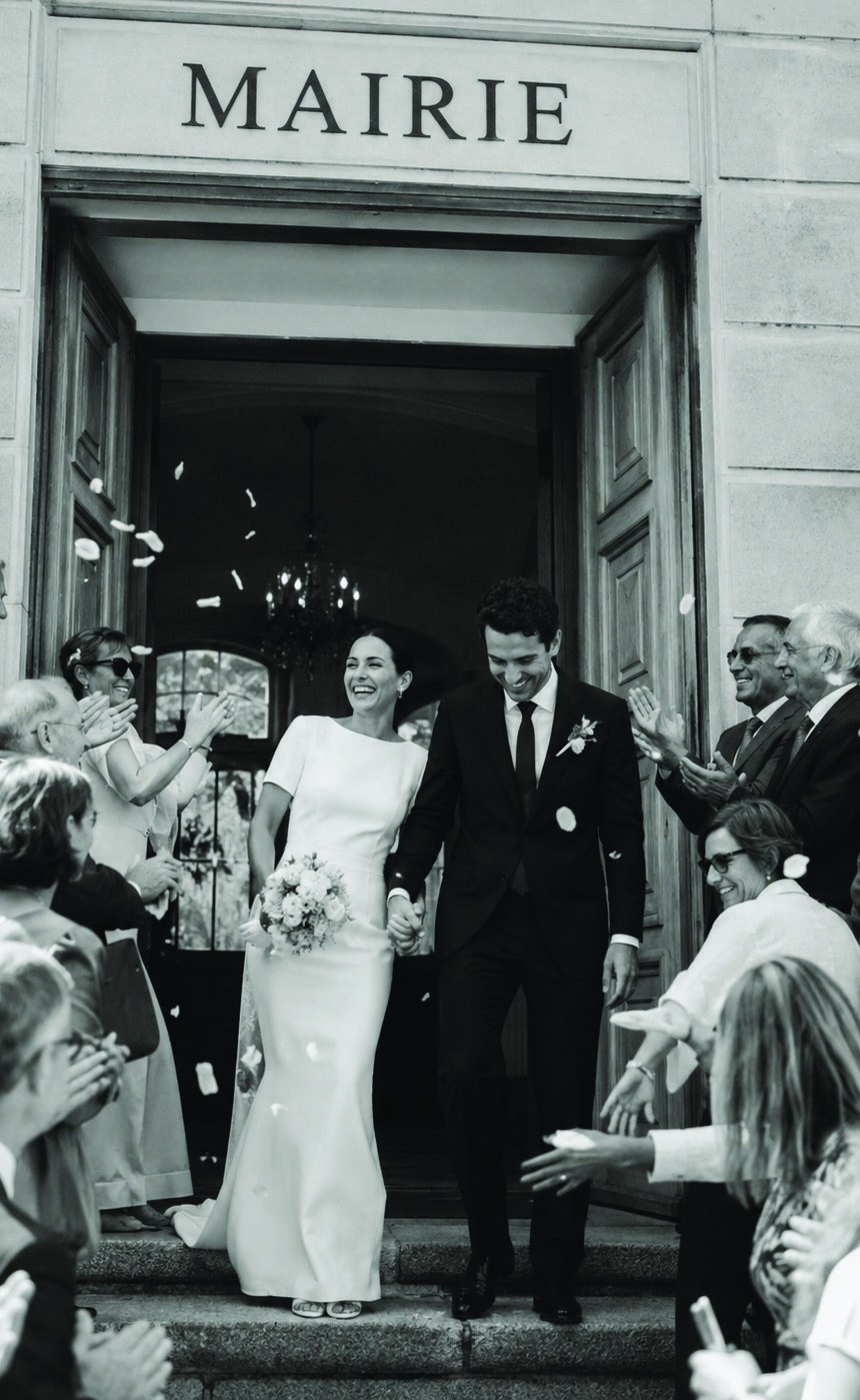 Couple de mariés à la sortie de la mairie — chronique sonore de mariage